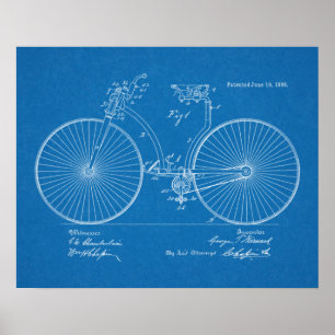 1888 Vintage Bicycle Patent Blueprint Art-utskrift Poster