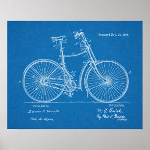 1888 Vintage Bicycle Patent Blueprint Art-utskrift Poster