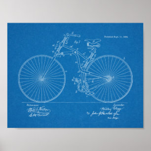 1888-Vintage Konstruktionspatentutskrift för cykli Poster