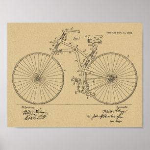 1888-Vintage Konstruktionspatentutskrift för cykli Poster