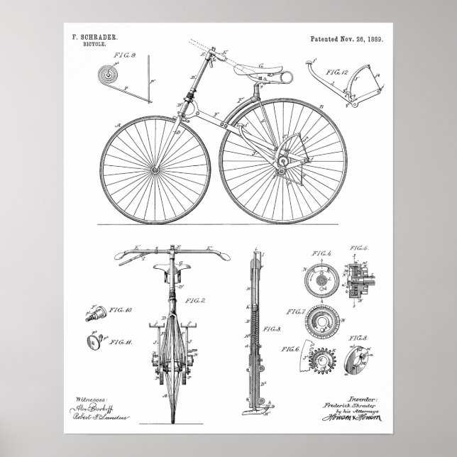1889 Chainless Bicycle Patent Art Teckning Skriv u Poster (Framsidan)