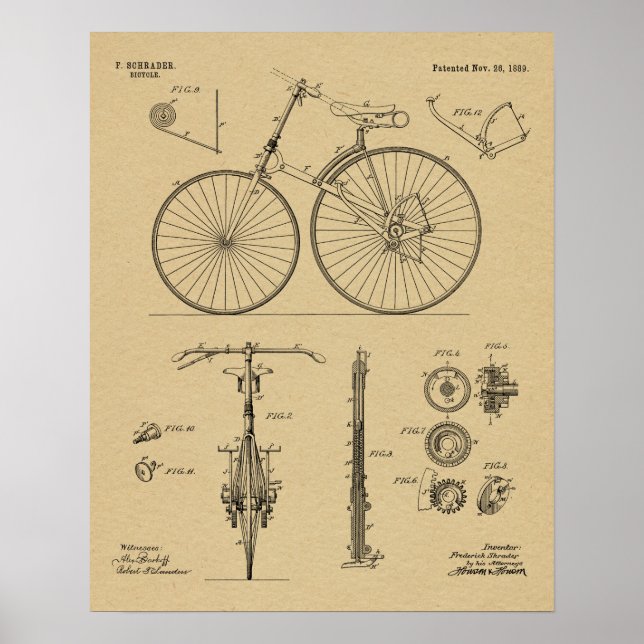 1889 Chainless Bicycle Patent Art Teckning Skriv u Poster (Framsidan)