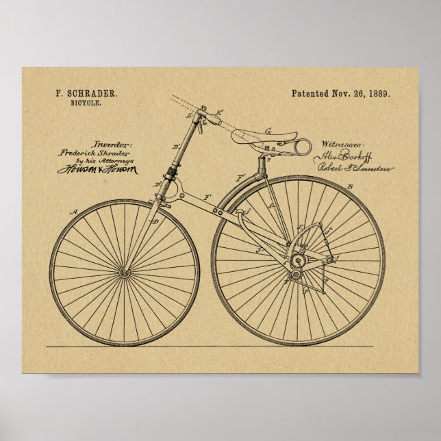 1889 Chainless Bicycle Patent Art Teckning Skriv u Poster (Framsidan)