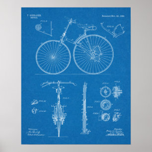 1889 Chainless Bicycle Patent Art Teckning Skriv u Poster