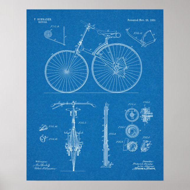 1889 Chainless Bicycle Patent Art Teckning Skriv u Poster (Framsidan)