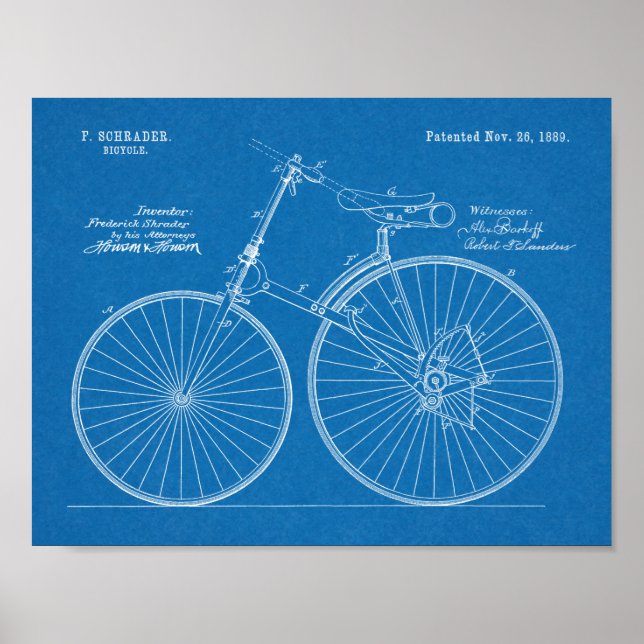1889 Chainless Bicycle Patent Art Teckning Skriv u Poster (Framsidan)