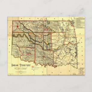 1889 Indiska territoriet Karta Vykort