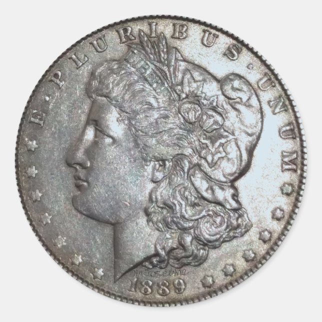 1889 Morgan Dollar Runt Klistermärke (Framsida)