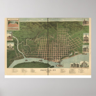 1889 Paducah, KY-fågelöga beskådar den panorama- Poster