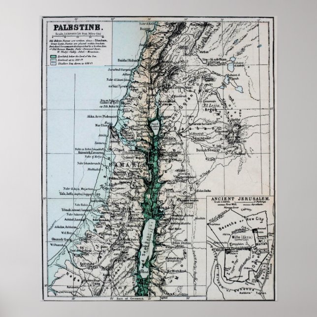 1889 Palestina Karta, Mellan östern Poster (Framsidan)