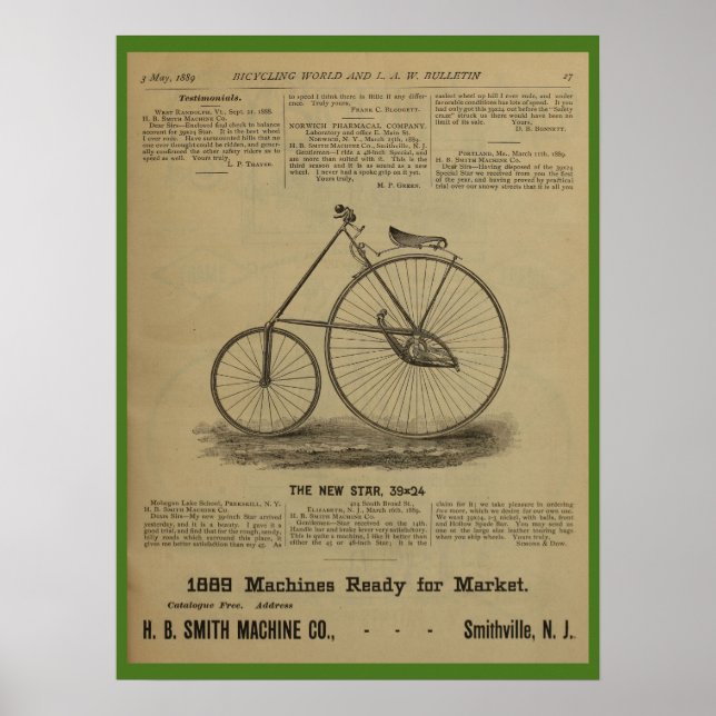 1889 Vintage Bicycle Magazine and Art Poster (Framsidan)