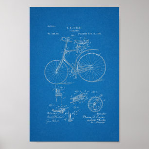 1889 Vintage Bicycle Patent Blueprint Art-utskrift Poster