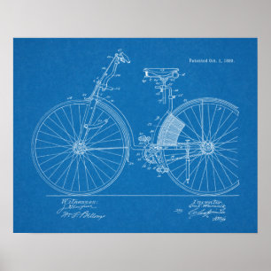 1889 Vintage Bicycle Patent Blueprint Art-utskrift Poster
