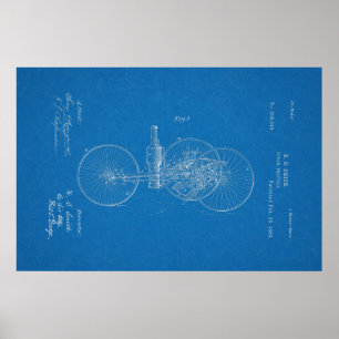 1889-Vintagens ångtricykliska mönsterkarta Poster