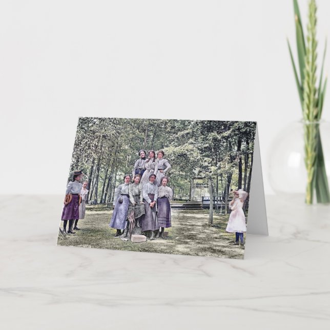 1890 ÅRS UNGA KVINNOR GIRLS HAND-FÄRGAD KORT (Framsida)