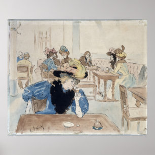 1890 Au Cafe Vintage Fransk Pariskonsttryck Poster