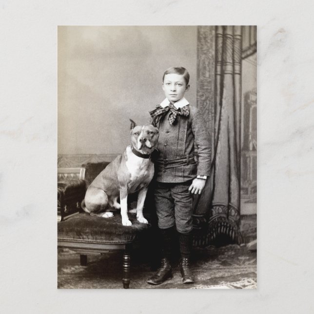 1890 Boy och hans amerikanska StaffordTerrier Vykort (Framsida)