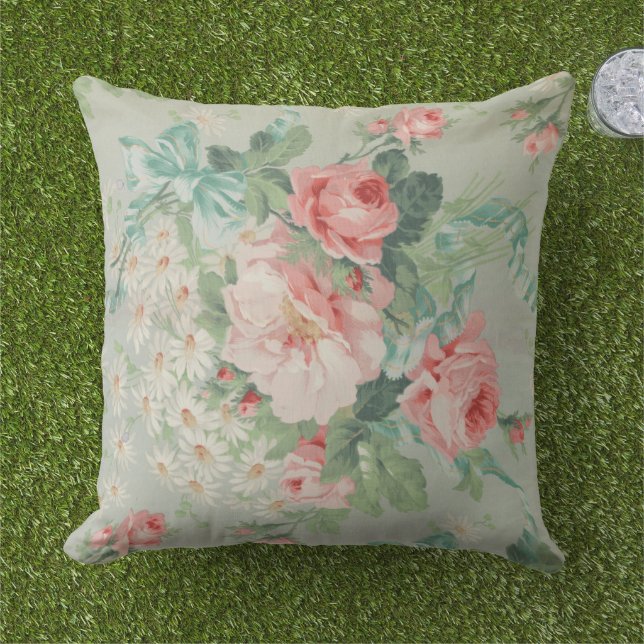 1890 British Vintage Fabric Ro & Daisys Kudde (Gräs)