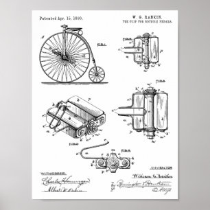 1890 Cycle High Wheeler Pedal Design Patent Art Poster