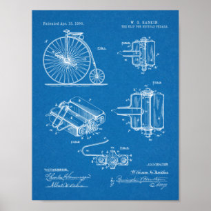 1890 Cycle High Wheeler Pedal Design Patent Art Poster