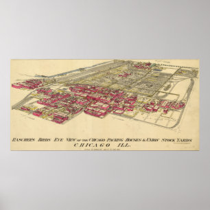 1890 Karta i Chicago's Meatpackaging District Poster