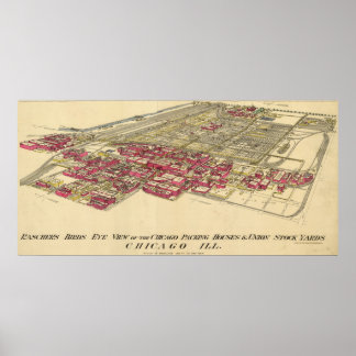 1890 Karta i Chicago's Meatpackaging District Poster