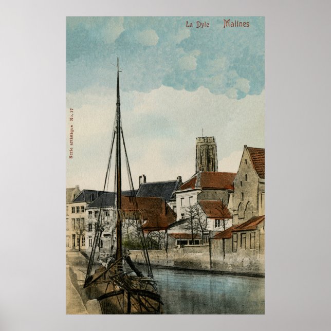 1890 Mechelen Malines Dyle Floden Poster (Framsidan)