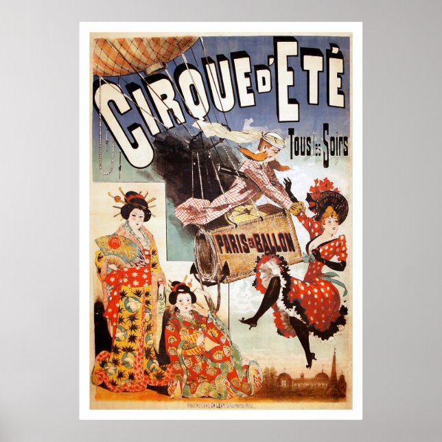 1890 Parisisk Luftballong Skriv ut Poster (Framsidan)