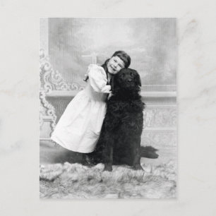 1890 Smilande flicka och hennes Retriever Hund Vykort