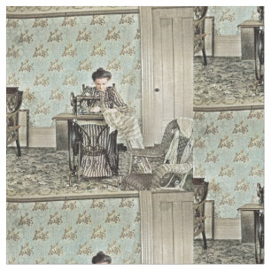 1890-talets kvinna på Sewing Maskin Photo Tinting Tyg