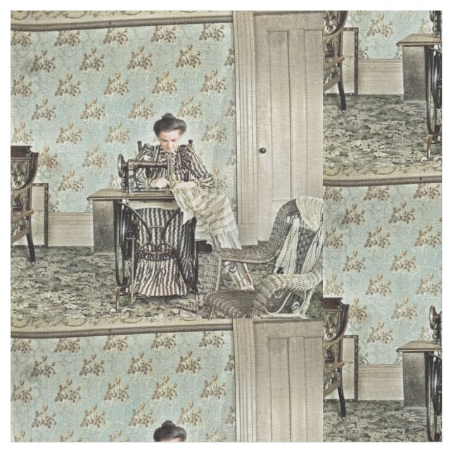1890-talets kvinna på Sewing Maskin Photo Tinting Tyg (Närbild)