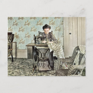 1890-talets kvinna vid Sewing Maskin Photo Taminat Helg Vykort