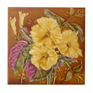 1890-talets Lea Boulton Gult Blommigt Repro Faux R Kakelplatta