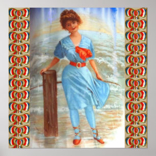 1890-talets Victorian dam på strandutskriften Poster
