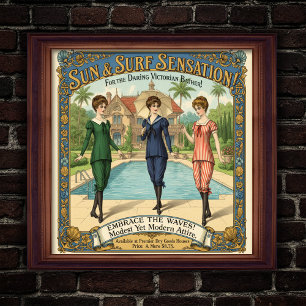 1890-talets Viktorianska svimwear Annontisement Po Poster