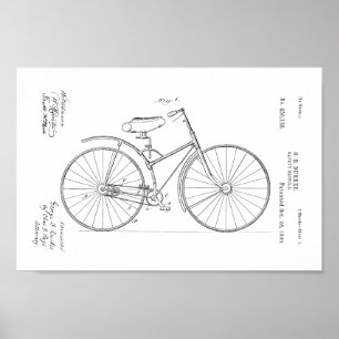 1890-Vintagars Bicycle Patent-designutskrift Poster