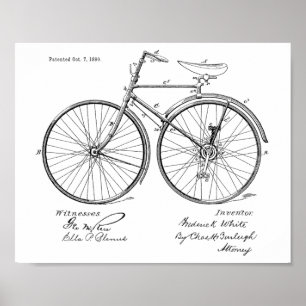 1890-Vintagars utskrift av cykeldesignpatent Poster