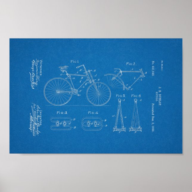 1890-Vintagars utskrift av cykelpatent Poster (Framsidan)