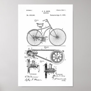1890-Vintagens cykelpatentutskrift Poster