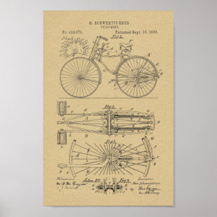 1890-Vintages patentdesignutskrift av cykelfärg Poster