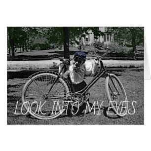 1890'S FUNNY WOMAN MED BICYCLE CIVIL KRIG HAT Card Hälsningskort