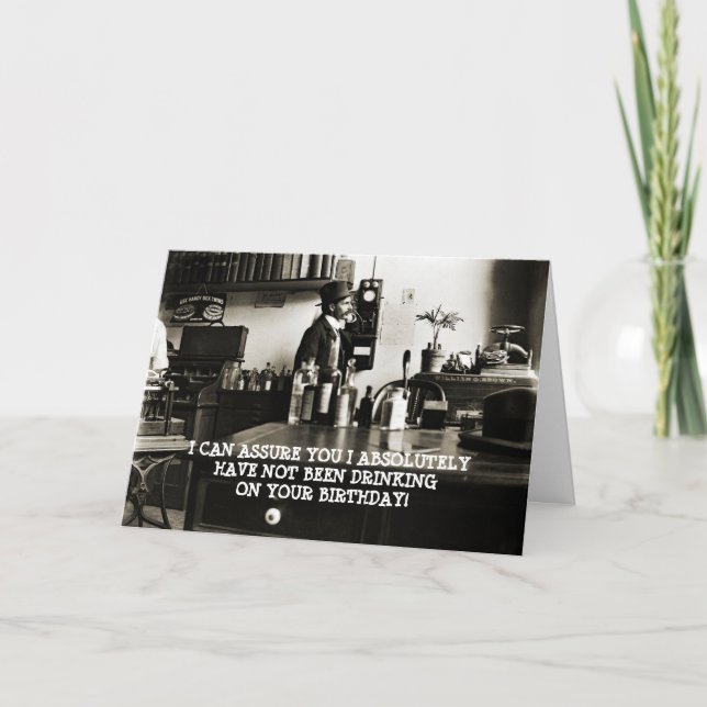 1890'S PHOTO FUNNY BIRTHDAY MAN ON MOBIL FLASKOR KORT (Framsida)