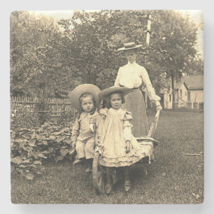 1890's Photo Heirloom Garden Mor döttrar Underlägg Sten