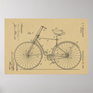 1891 Cycle Patent Art Teckning Skriv ut Poster
