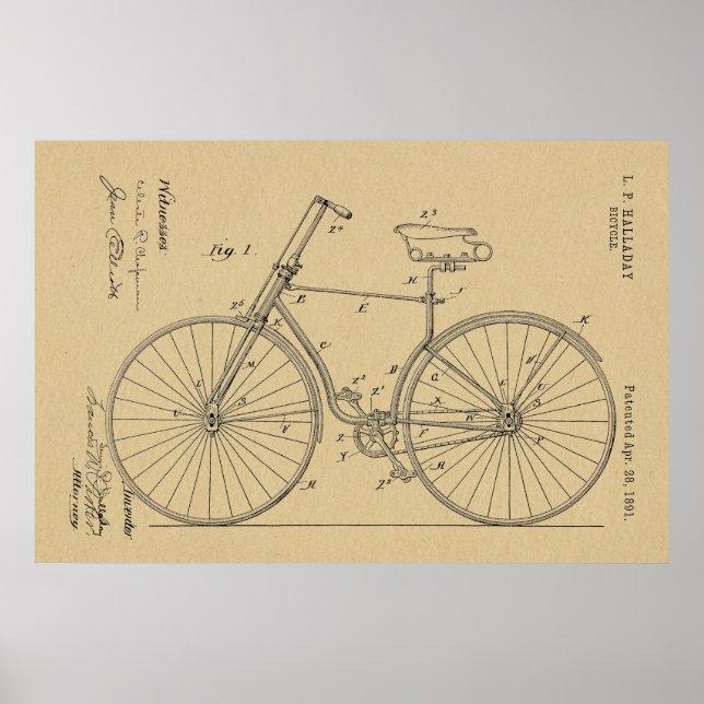 1891 Cycle Patent Art Teckning Skriv ut Poster (Framsidan)