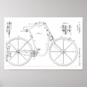 1891 Cycle Patent Art Teckning Skriv ut Poster