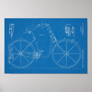 1891 Cycle Patent Art Teckning Skriv ut Poster