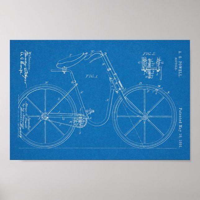 1891 Cycle Patent Art Teckning Skriv ut Poster (Framsidan)