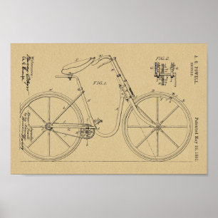 1891 Cycle Patent Art Teckning Skriv ut Poster