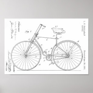 1891 Cycle Patent Art Teckning Skriv ut Poster